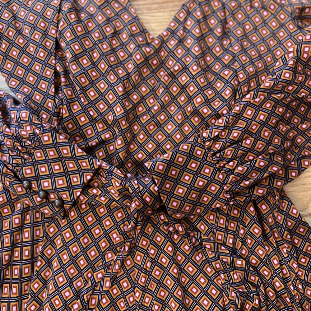 Free People Brown Long Sleeve Printed Wrap Mini Dress - Picture 7 of 16